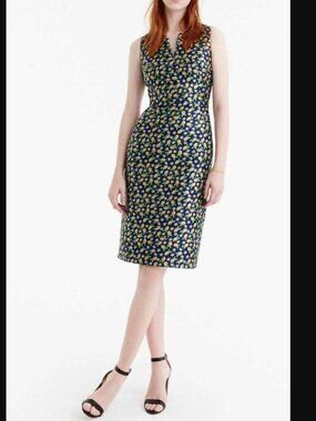 New 10 J.Crew Lemon Jacquard Print v-neck sheath dress
